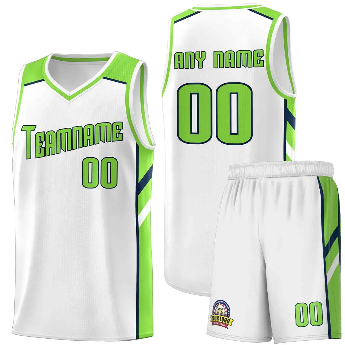 White Neon Green-Navy Classic Sets Basketball Uniform Jersey