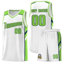 White Neon Green-Navy Classic Sets Basketball Uniform Jersey