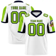 White Neon Green-Navy Color Block Raglan Sleeves Football Jersey