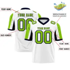 White Neon Green-Navy Color Block Raglan Sleeves Football Jersey 2