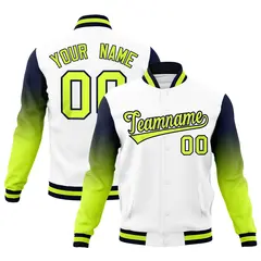 White Neon Green Navy Gradient Varsity Raglan Letterman Jacket 1