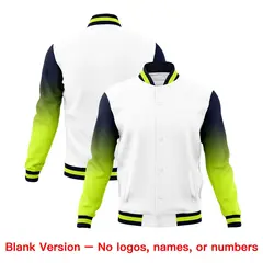 White Neon Green Navy Gradient Varsity Raglan Letterman Jacket 7