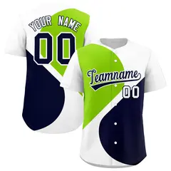 White Neon Green-Navy Half Heart Color Block Baseball Jersey