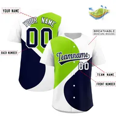 White Neon Green-Navy Half Heart Color Block Baseball Jersey 2