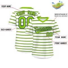 White Neon Green-Navy Horizontal Stripe Pullover Baseball Jersey 2