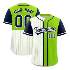 White Neon Green Navy Pinstripe Raglan Baseball Jersey