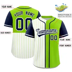 White Neon Green Navy Pinstripe Raglan Baseball Jersey 2