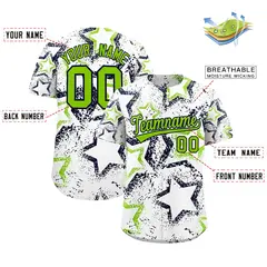 White Neon Green Navy Star Ink Graffiti Baseball Jersey 2
