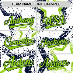 White Neon Green Navy Star Ink Graffiti Baseball Jersey 3