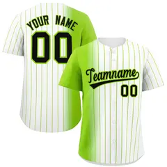White Neon Green Pinstripe Gradient Baseball Jersey