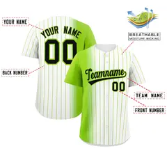 White Neon Green Pinstripe Gradient Baseball Jersey 2