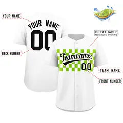 White Neon Green Plaid Fashion Authentic Baseball Jersey 2