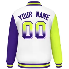 White Neon Green-Purple Raglan Varsity Letterman Baseball Jacket 4