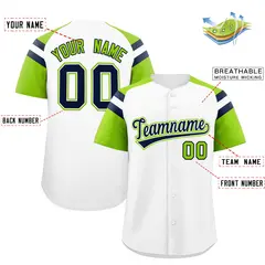 White Neon Green Raglan Sleeves Contrast Baseball Jersey 2