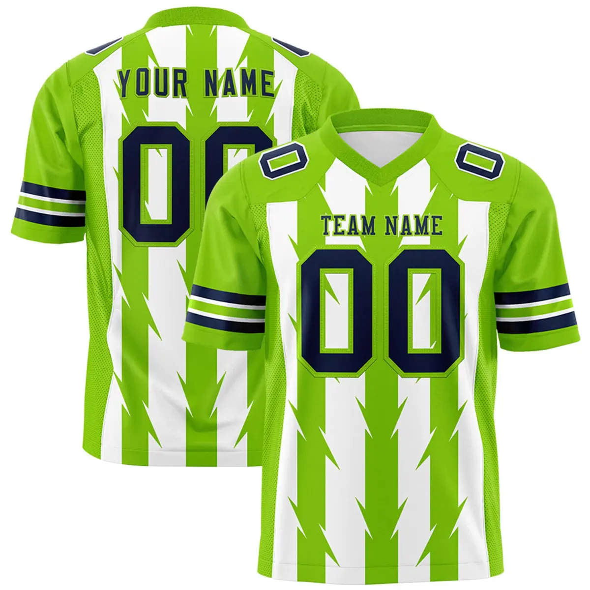 White Neon Green Razr Stripe Graffiti Flag Football Jersey
