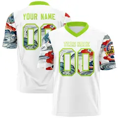 White Neon Green Sleeve Ukiyo-e Auspicious Clouds Graffiti Football Jersey