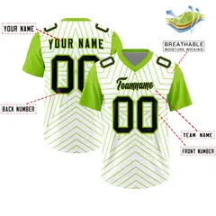 White Neon Green Star Pattern Raglan Football Jersey 2