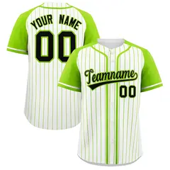White Neon Green Stripe Raglan Baseball Jersey
