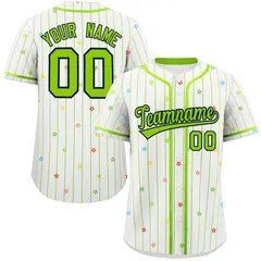 White Neon Green Stripe Star Pattern Baseball Jersey