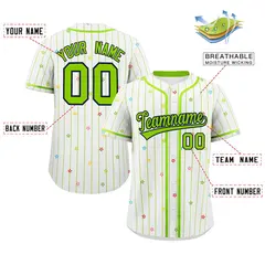 White Neon Green Stripe Star Pattern Baseball Jersey 2