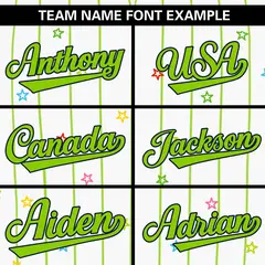 White Neon Green Stripe Star Pattern Baseball Jersey 3