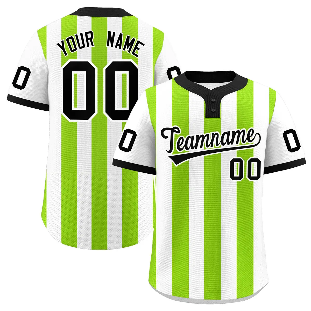 White Neon Green Stripe Two-Button Softball Jersey