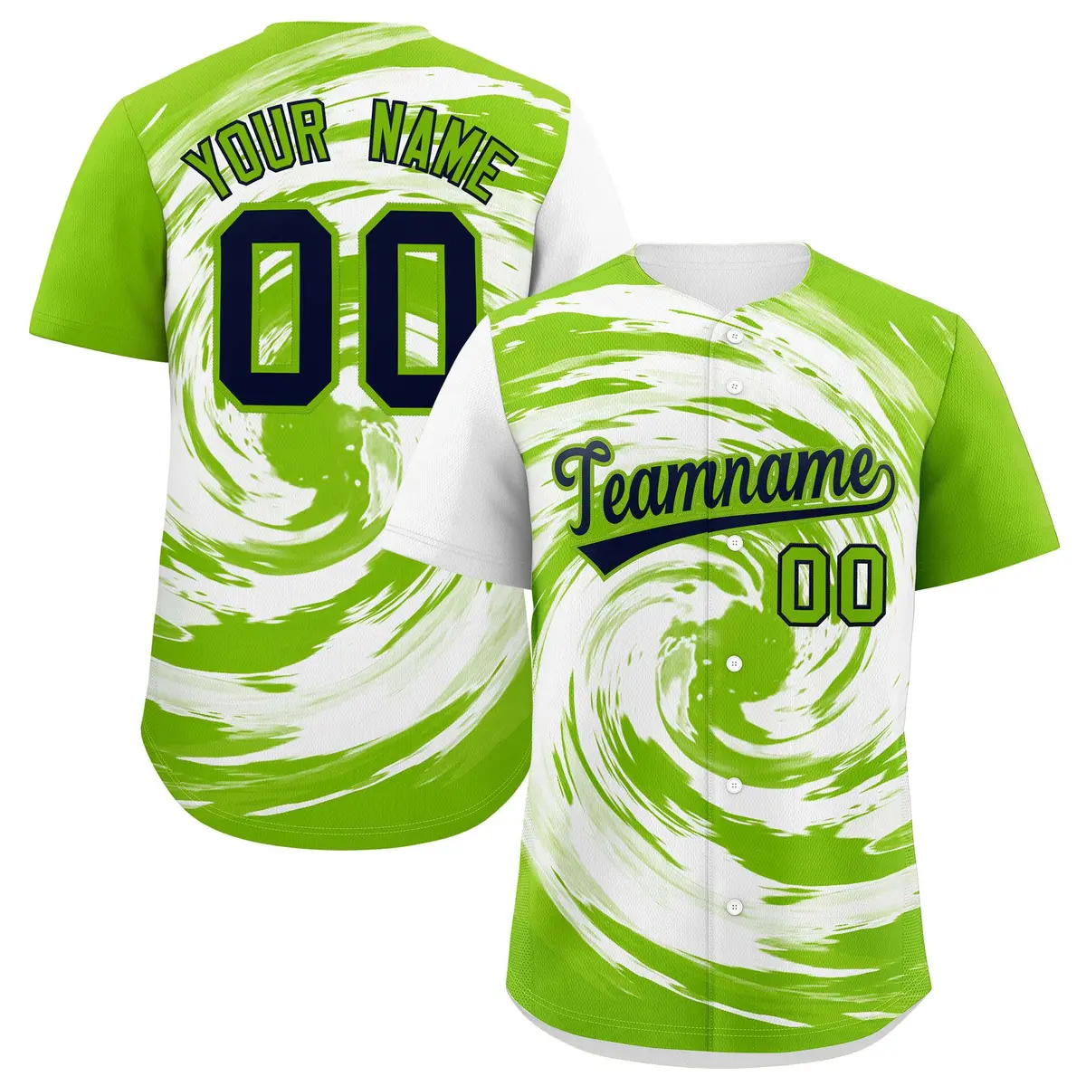 White Neon Green Swirl Graffiti Baseball Jersey