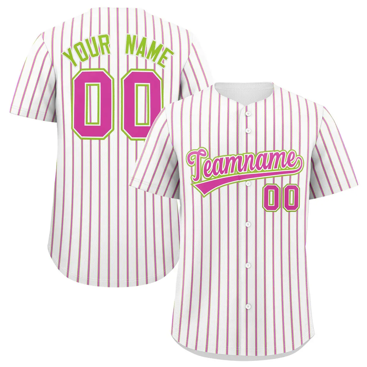 White Neon Green Tricolor Stripe Baseball Jersey