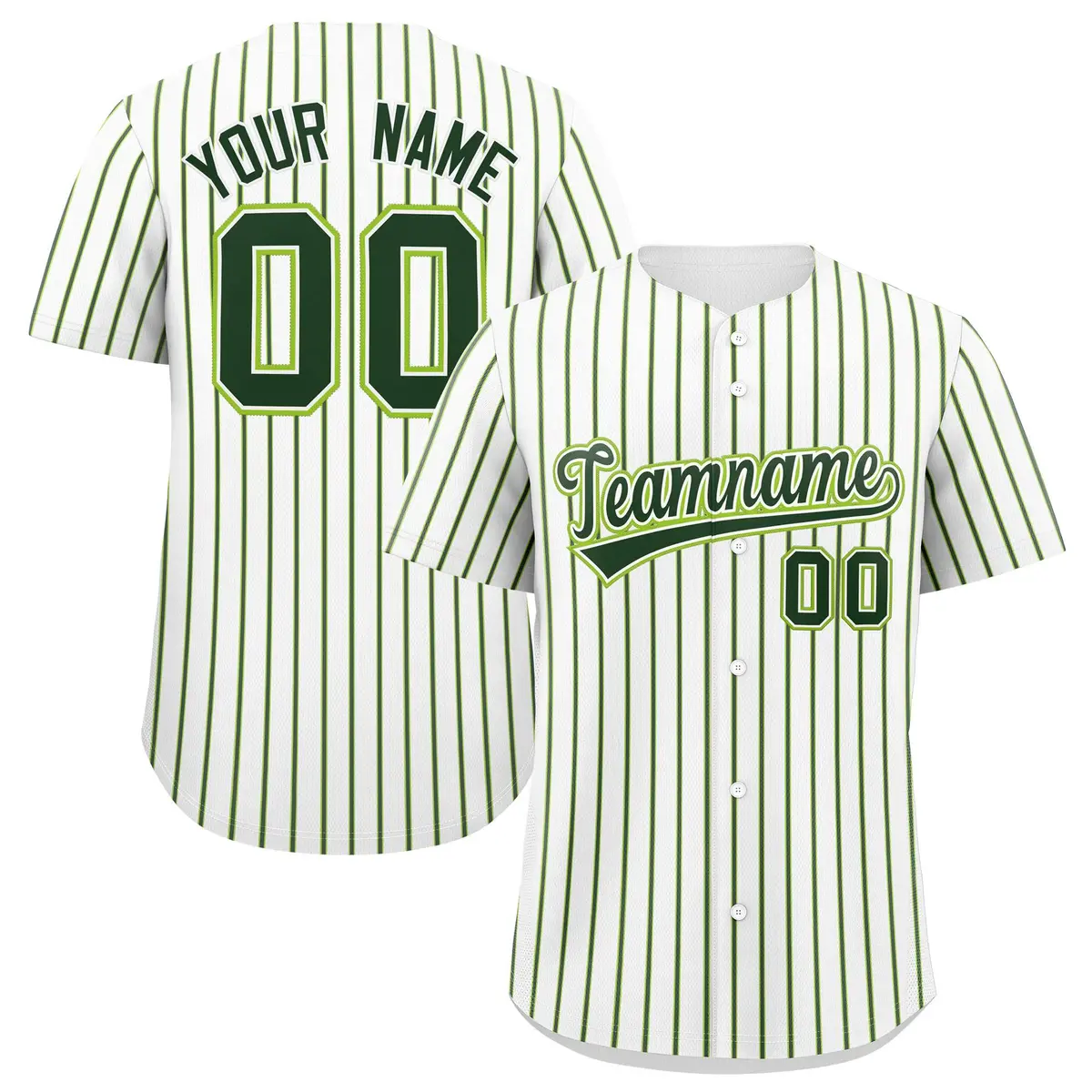 White Neon Green Tricolor Stripe Baseball Jersey