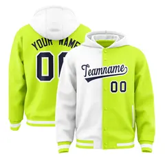 White Neon Green Two Tone Split Varsity Letterman Jacket Hoodie 1