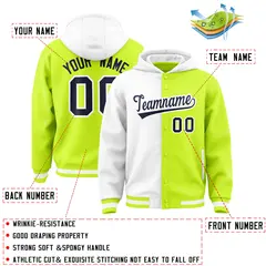 White Neon Green Two Tone Split Varsity Letterman Jacket Hoodie 4