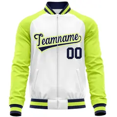 White Neon Green Varsity Full-Zip Raglan Letterman Baseball Jacket 5