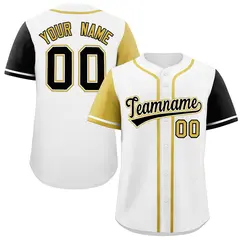 White Old Gold and Black Raglan Sleeves Baseball Jersey 1