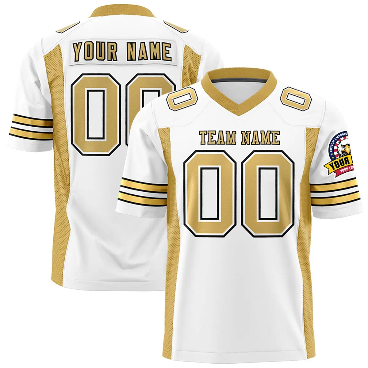 White Old Gold Authentic Football Jersey with Sleeve Stripes