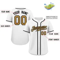 White Old Gold-Black Classic Style Authentic Baseball Jersey 2