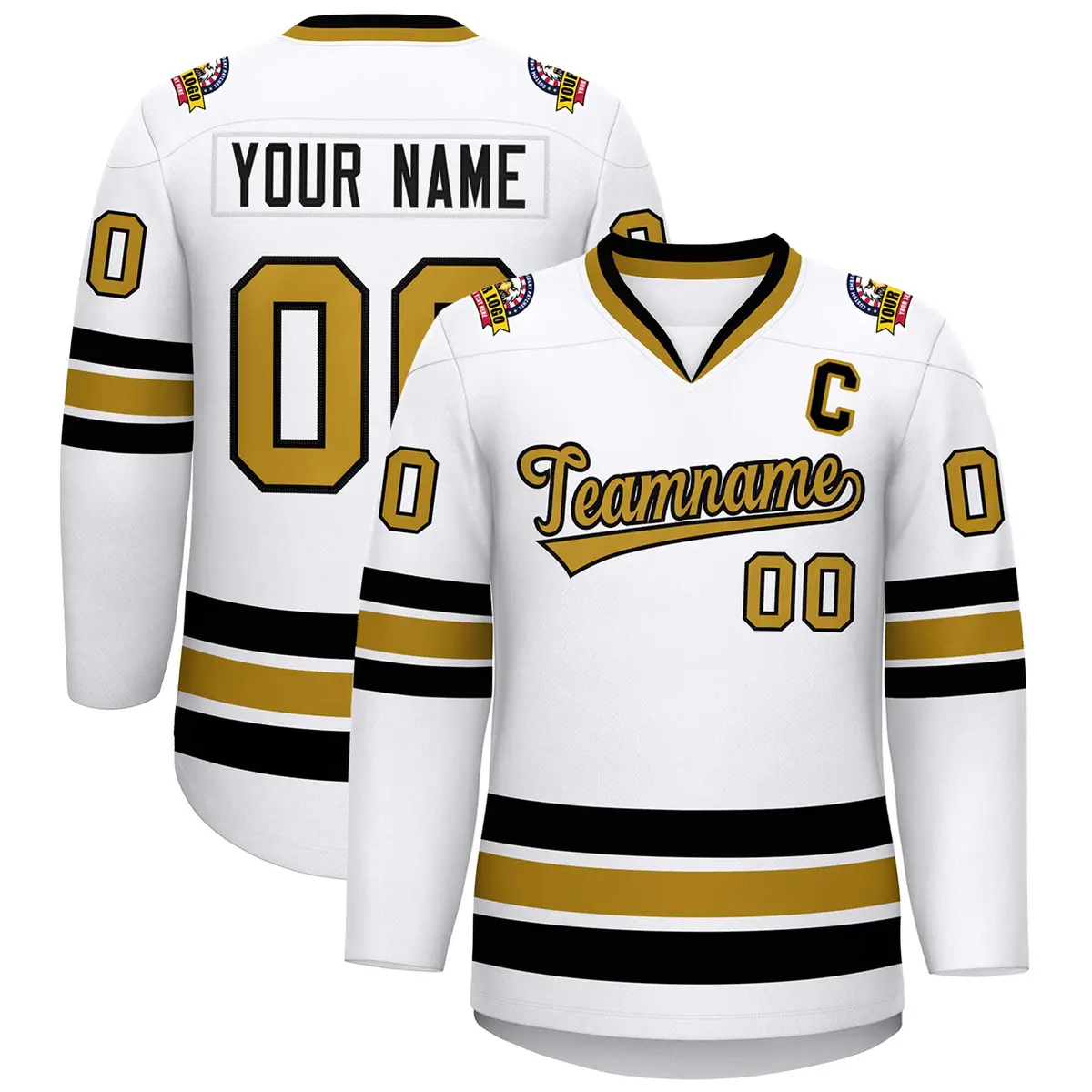 White Old Gold-Black Classic Style Hockey Jersey
