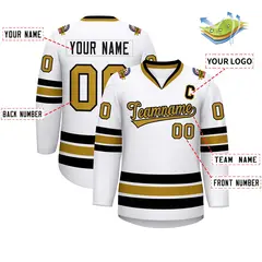 White Old Gold-Black Classic Style Hockey Jersey 2