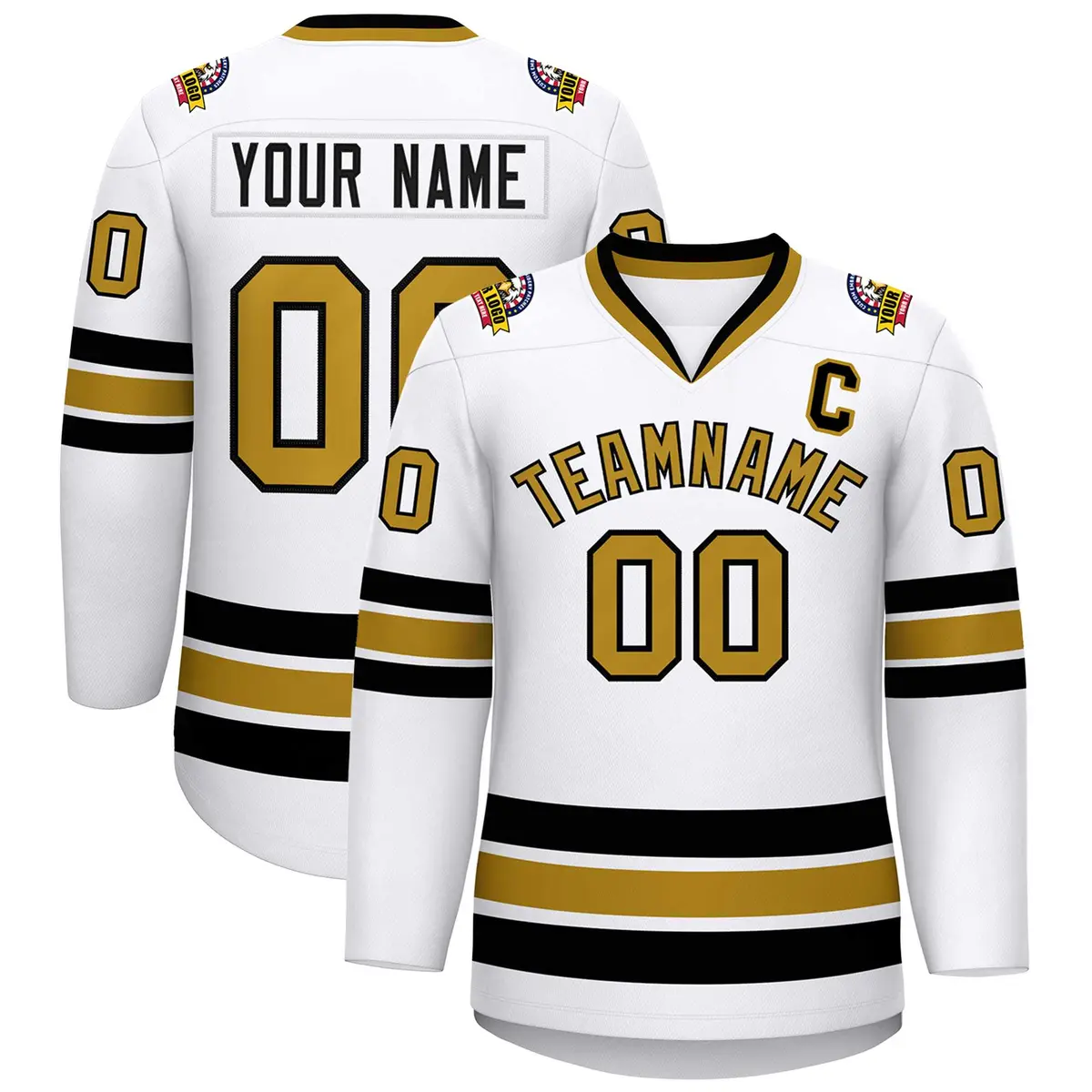 White Old Gold-Black Classic Style Hockey Jersey