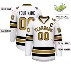 White Old Gold-Black Classic Style Hockey Jersey 2