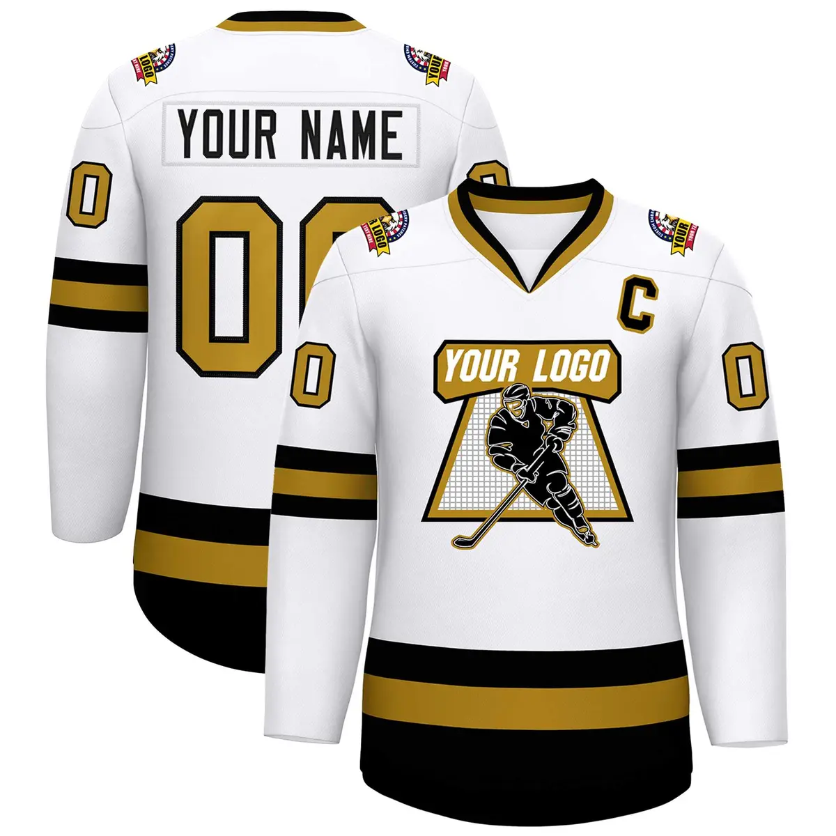 White Old Gold-Black Classic Style Hockey Jersey