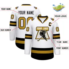 White Old Gold-Black Classic Style Hockey Jersey 2