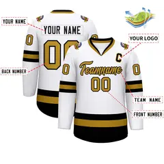 White Old Gold-Black Classic Style Hockey Jersey 2