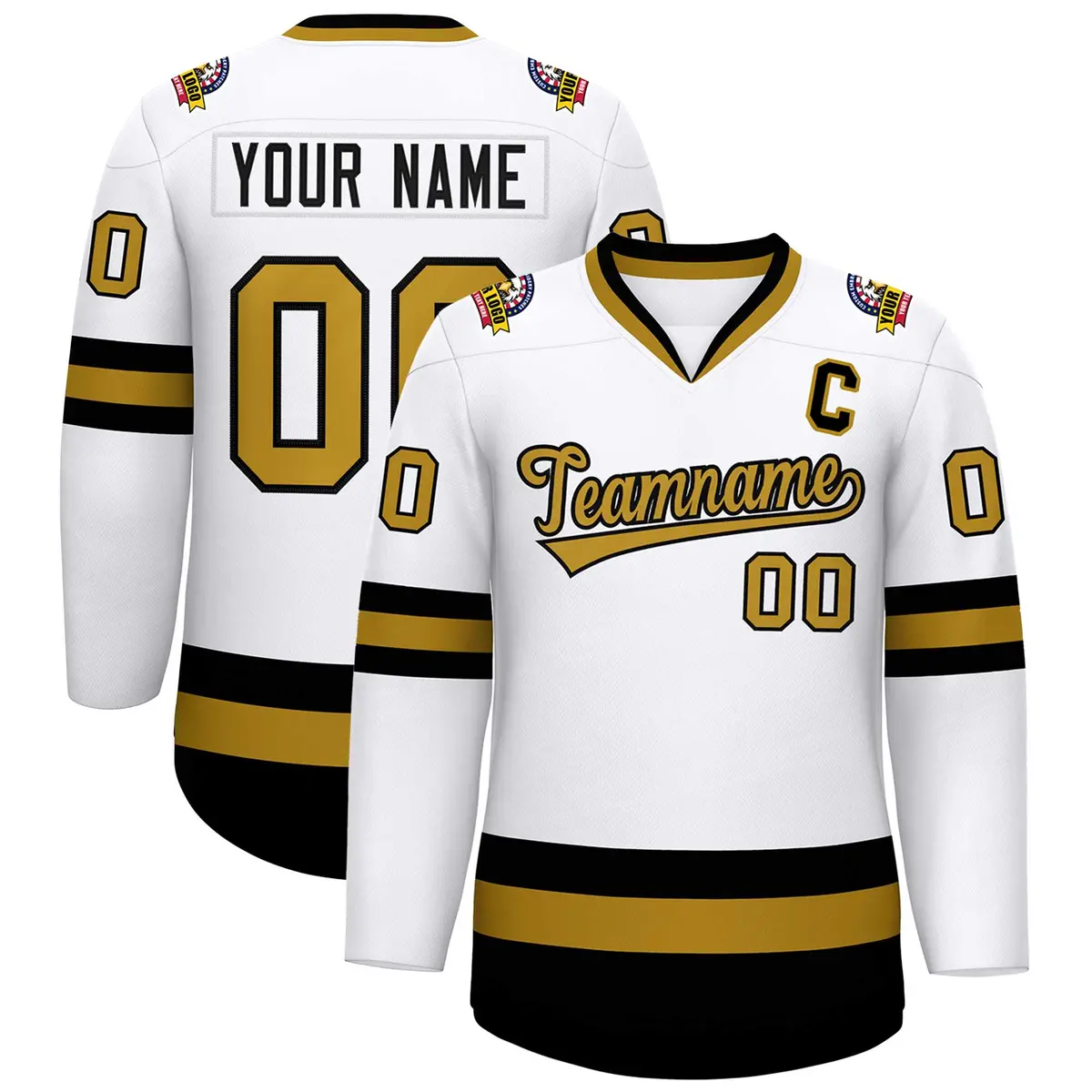 White Old Gold-Black Classic Style Hockey Jersey