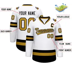 White Old Gold-Black Classic Style Hockey Jersey 2