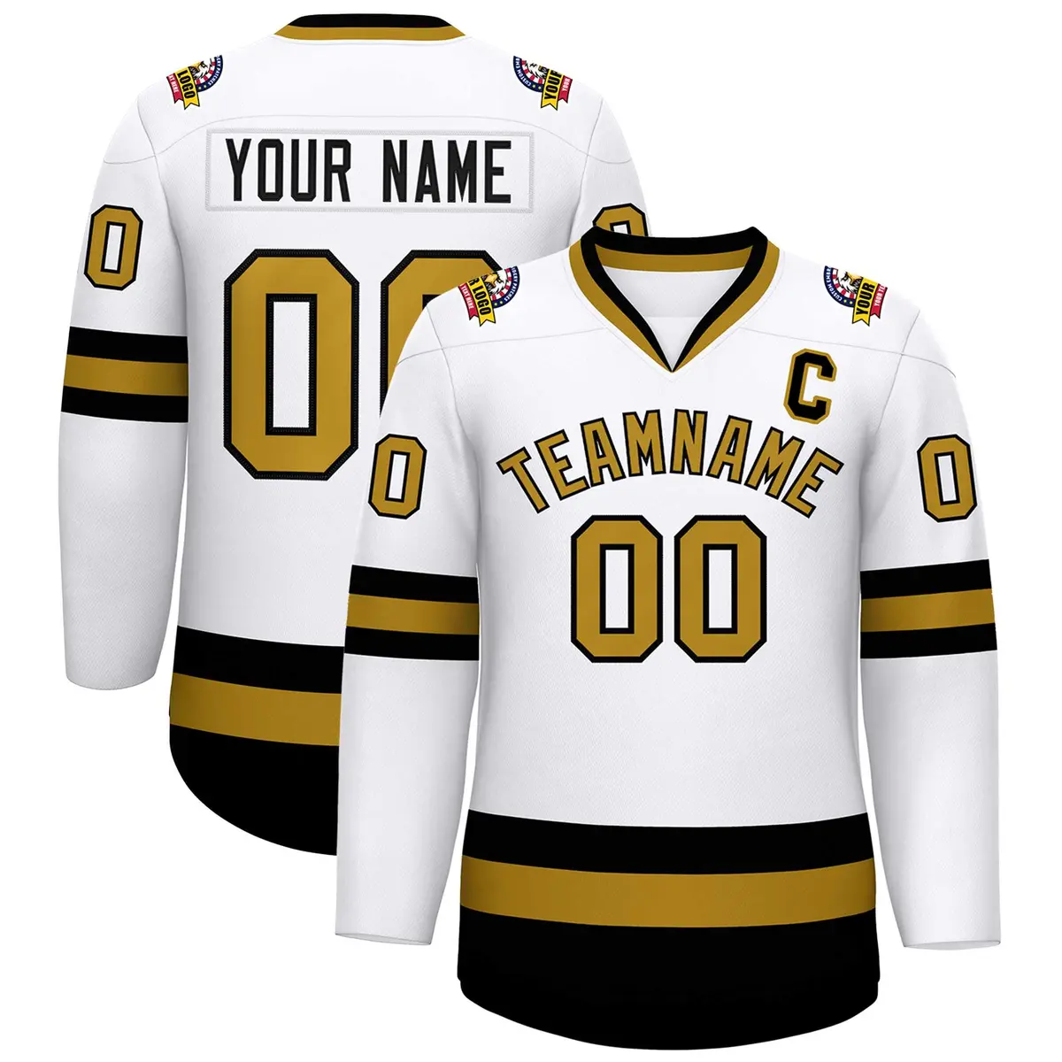 White Old Gold-Black Classic Style Hockey Jersey