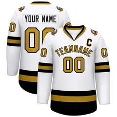 White Old Gold-Black Classic Style Hockey Jersey 1