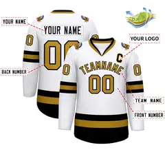 White Old Gold-Black Classic Style Hockey Jersey 2