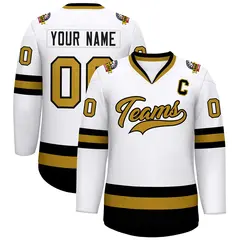 White Old Gold-Black Classic Style Hockey Jersey