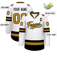 White Old Gold-Black Classic Style Hockey Jersey 2