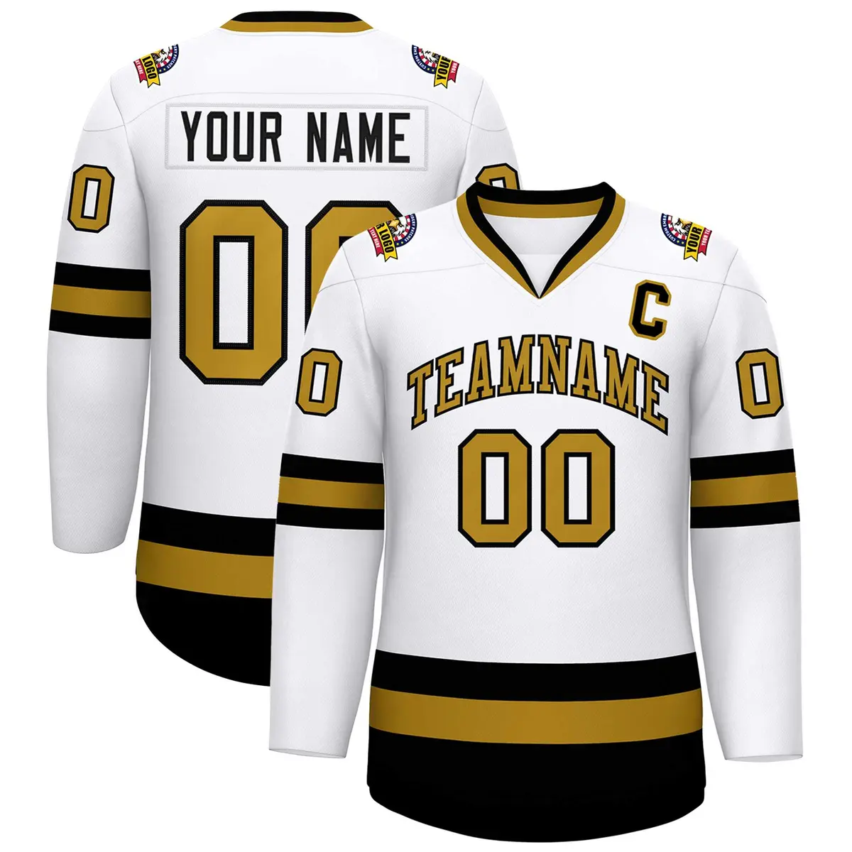 White Old Gold-Black Classic Style Hockey Jersey